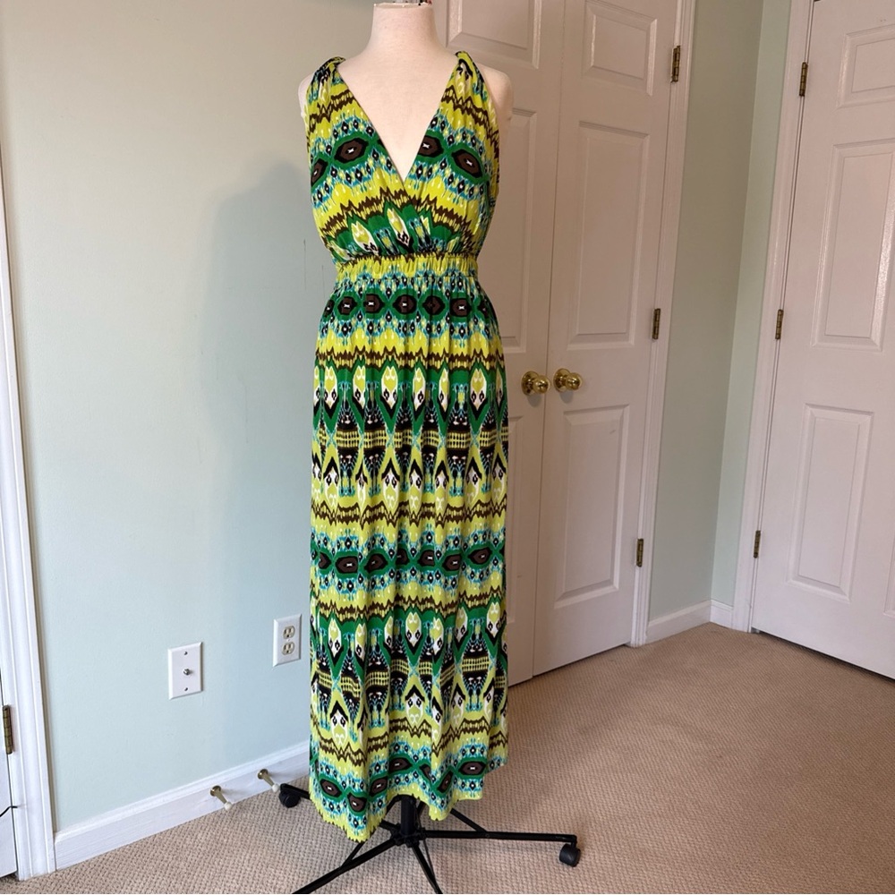 Glamour Women's Plus Size 20W Geometric Tribal Maxi Dress Multi-Color, halter